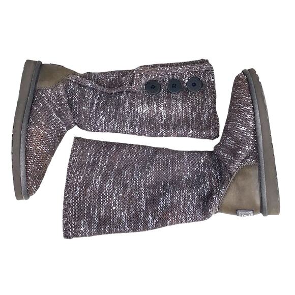 UGG Women’s Cardy Knit Brown Silver Pull On Winter Boots Size US 7 - Picture 9 of 11
